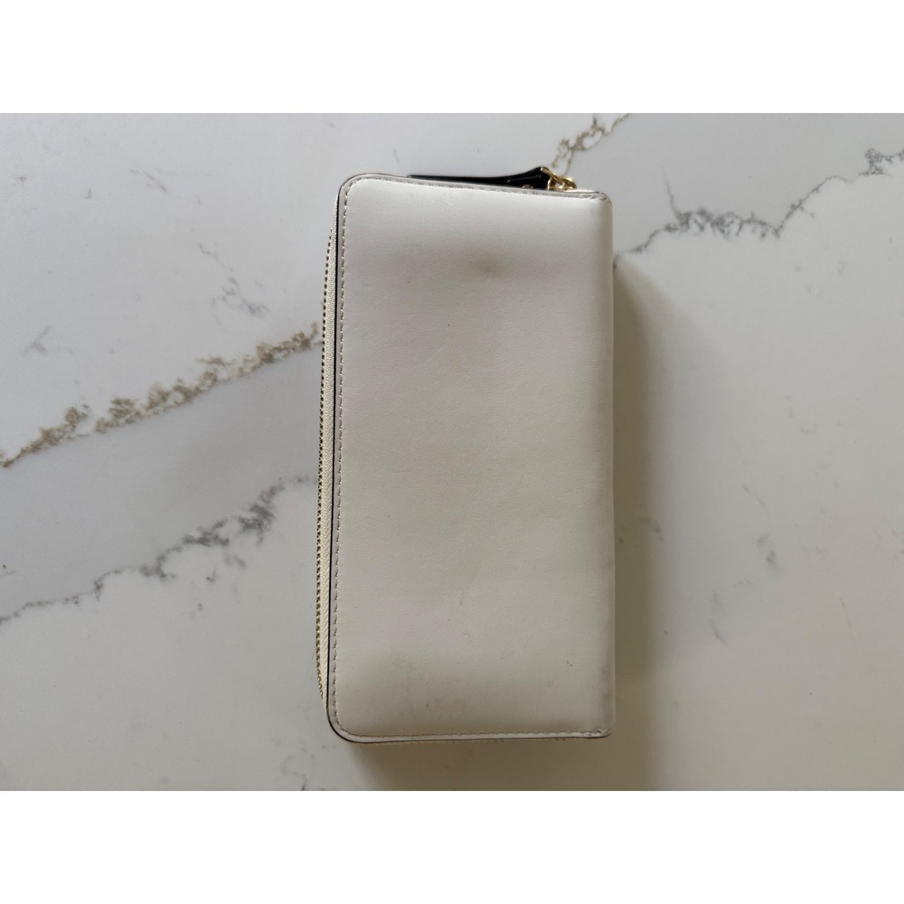 Kate Spade New York Bow Zip Around Continental Wallet Cream Brown Black Leather - Picture 3 of 14